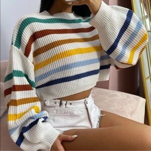 Multicolored Color Block Cozy Striped‎ Sweater